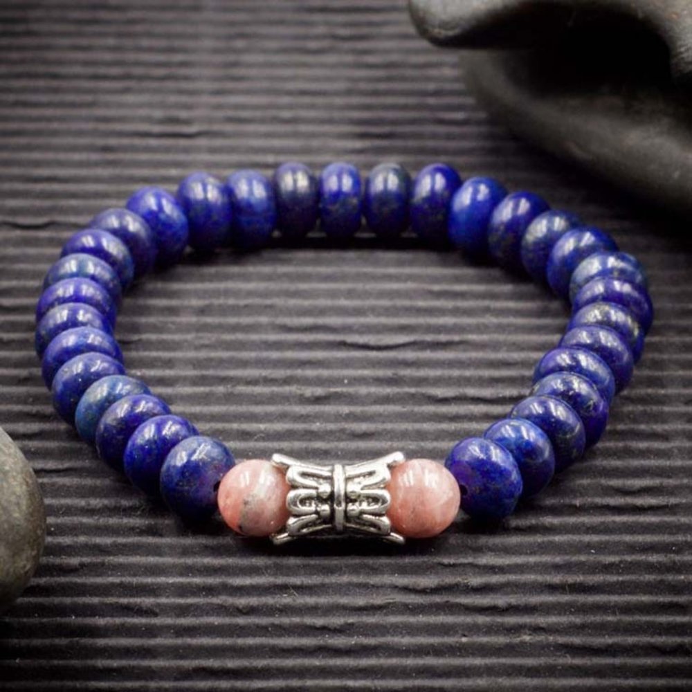 Lapis Lazuli and Rhodochrosite Stretch Bracelet - Handmade to Order
